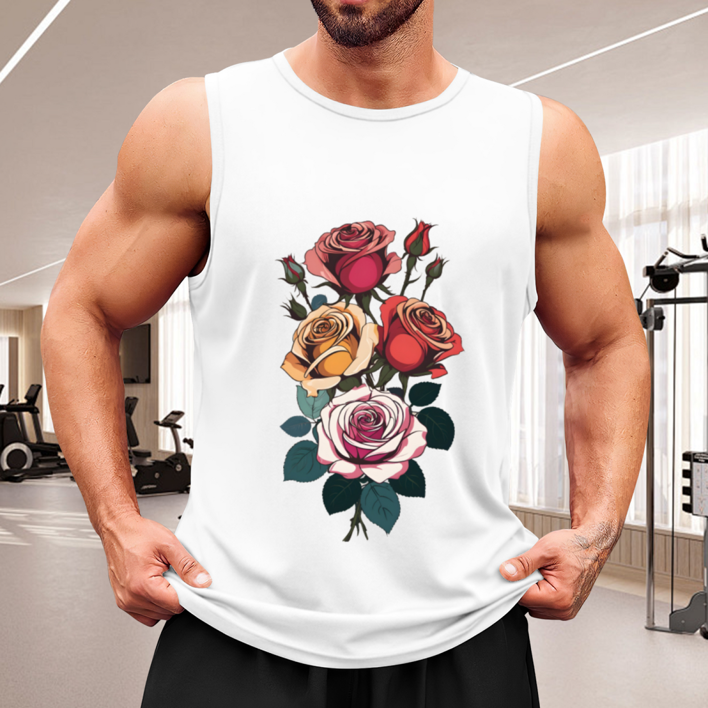 Vintage Multicolor Roses Floral Art Men¡¯s Casual Tank Top