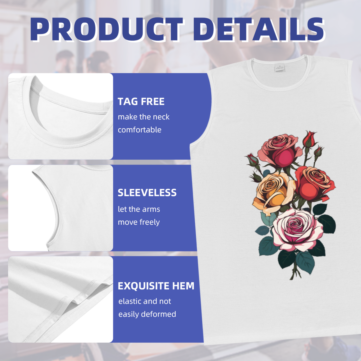 Vintage Multicolor Roses Floral Art Men¡¯s Casual Tank Top