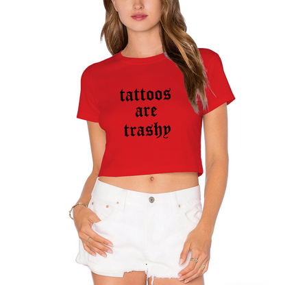 Gothic Font Tattoos Are Trashy Edgy Red Crop Top