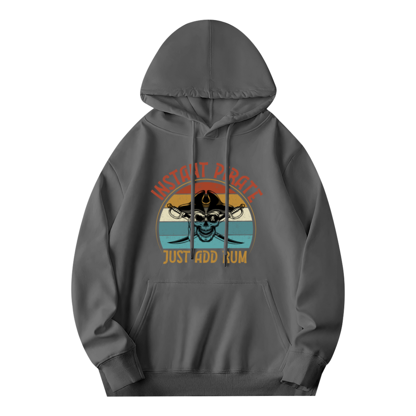 Retro Instant Pirate Skull Gray Hoodie, Funny Rum Lover Cozy Pullover