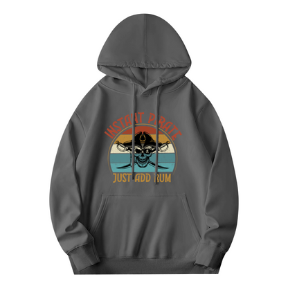 Retro Instant Pirate Skull Gray Hoodie, Funny Rum Lover Cozy Pullover