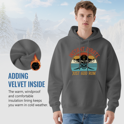 Retro Instant Pirate Skull Gray Hoodie, Funny Rum Lover Cozy Pullover