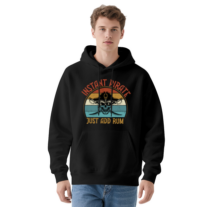 Retro Instant Pirate Skull Gray Hoodie, Funny Rum Lover Cozy Pullover