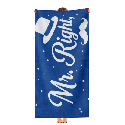 Elegant Mr.Right Gentleman Pattern Couple Beach Towel, Cloud Soft & Instant Water Absorbing, Multiple Lengths Optional, Comfortable Matching Towel Set for Honeymoon Beach