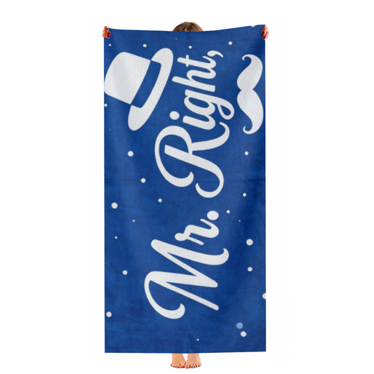 Elegant Mr.Right Gentleman Pattern Couple Beach Towel, Cloud Soft & Instant Water Absorbing, Multiple Lengths Optional, Comfortable Matching Towel Set for Honeymoon Beach