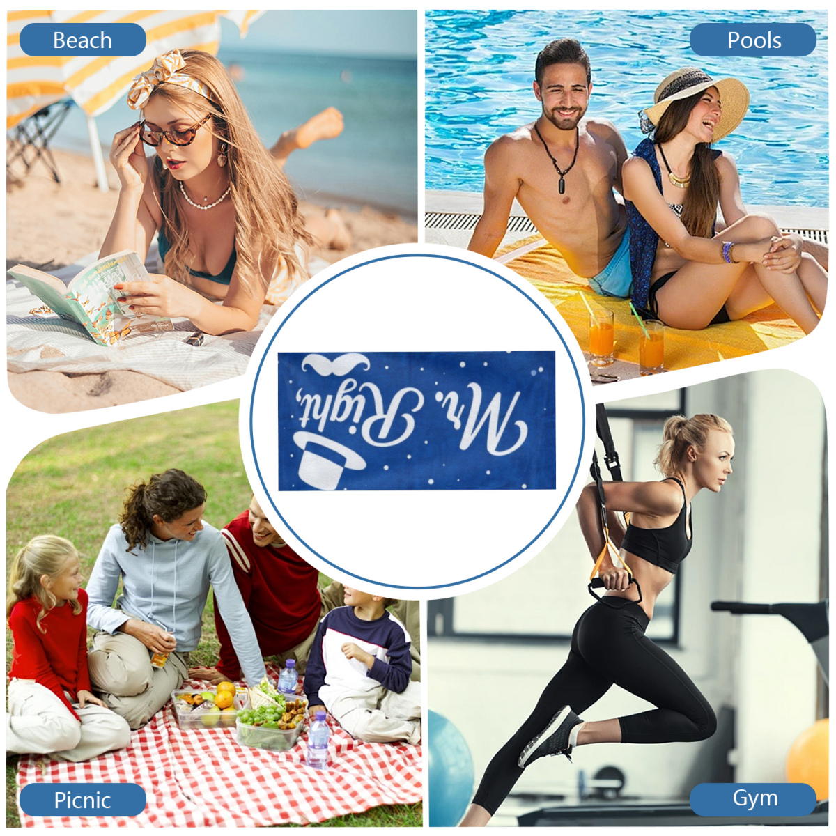 Elegant Mr.Right Gentleman Pattern Couple Beach Towel, Cloud Soft & Instant Water Absorbing, Multiple Lengths Optional, Comfortable Matching Towel Set for Honeymoon Beach