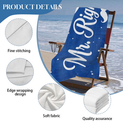 Elegant Mr.Right Gentleman Pattern Couple Beach Towel, Cloud Soft & Instant Water Absorbing, Multiple Lengths Optional, Comfortable Matching Towel Set for Honeymoon Beach