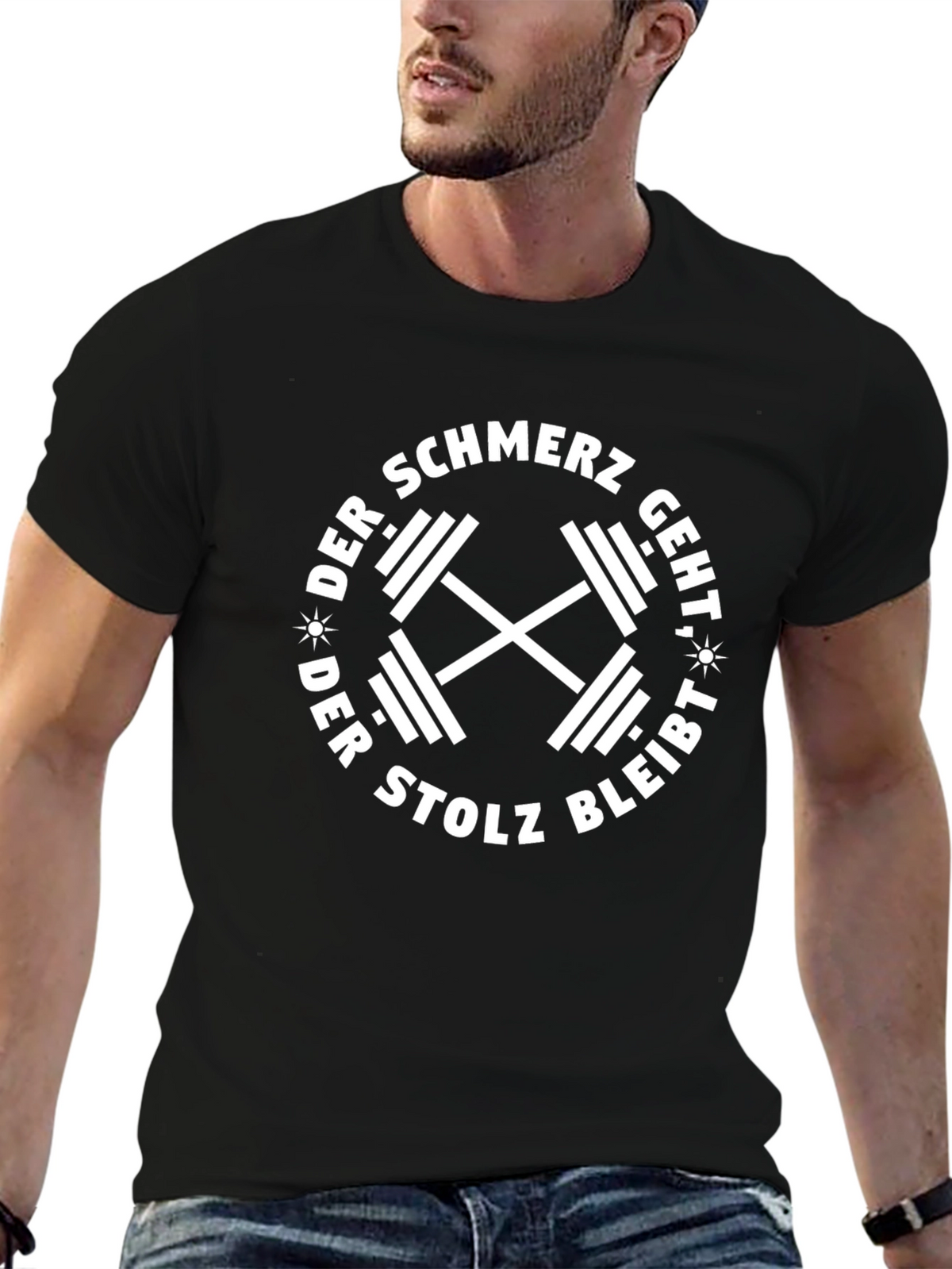 Mens Black Der Schmerz Geht Graphic T-Shirt