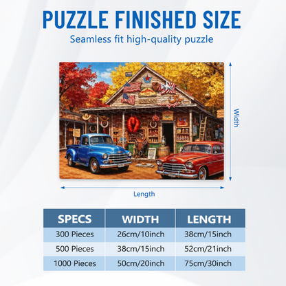 Autumn Western Country General Store Vintage Pickup Truck Jigsaw Puzzle | Americana Fall Scene Puzzle 300/500/1000pcs