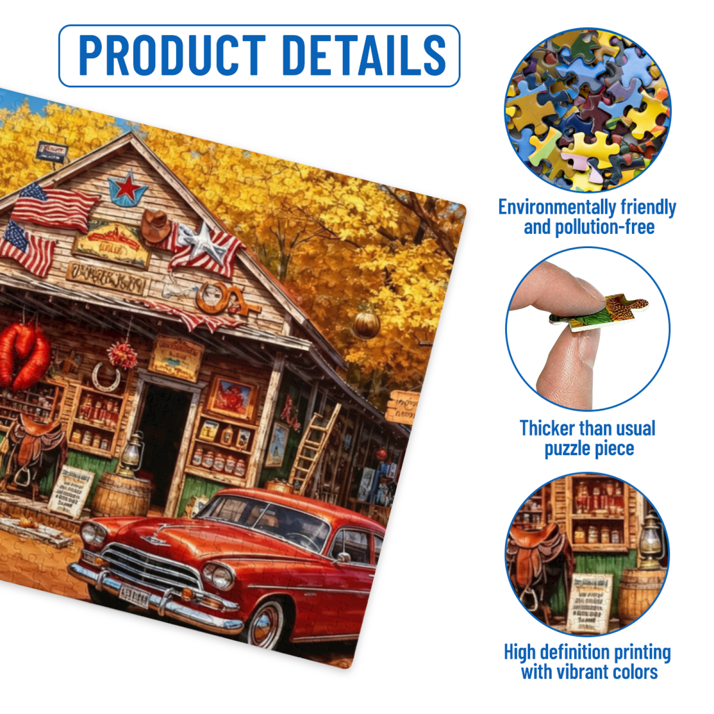 Autumn Western Country General Store Vintage Pickup Truck Jigsaw Puzzle | Americana Fall Scene Puzzle 300/500/1000pcs