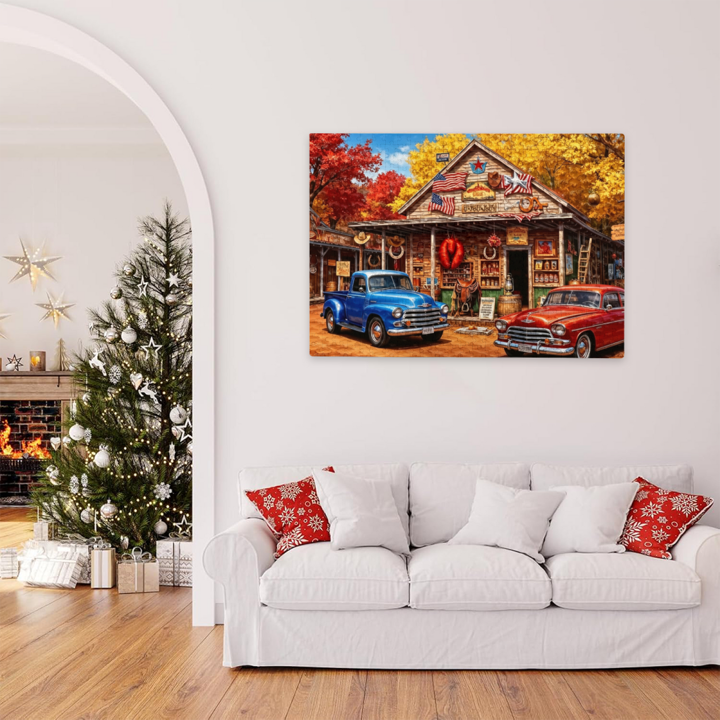 Autumn Western Country General Store Vintage Pickup Truck Jigsaw Puzzle | Americana Fall Scene Puzzle 300/500/1000pcs