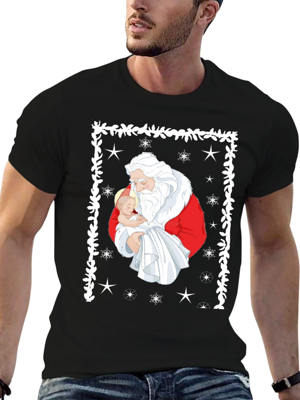 Santa Holding Baby Christmas T-Shirt