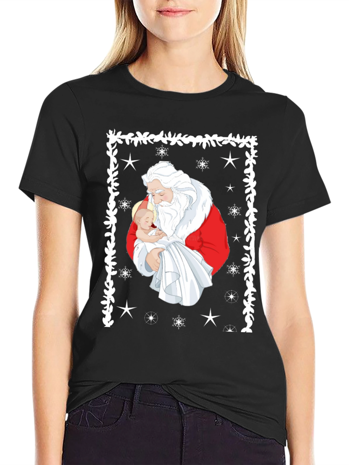 Santa Holding Baby Christmas T-Shirt