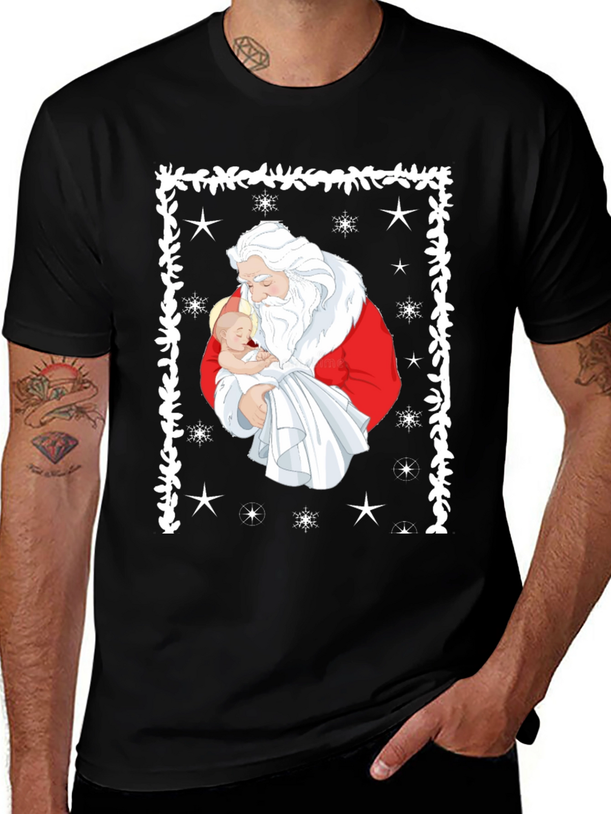 Santa Holding Baby Christmas T-Shirt
