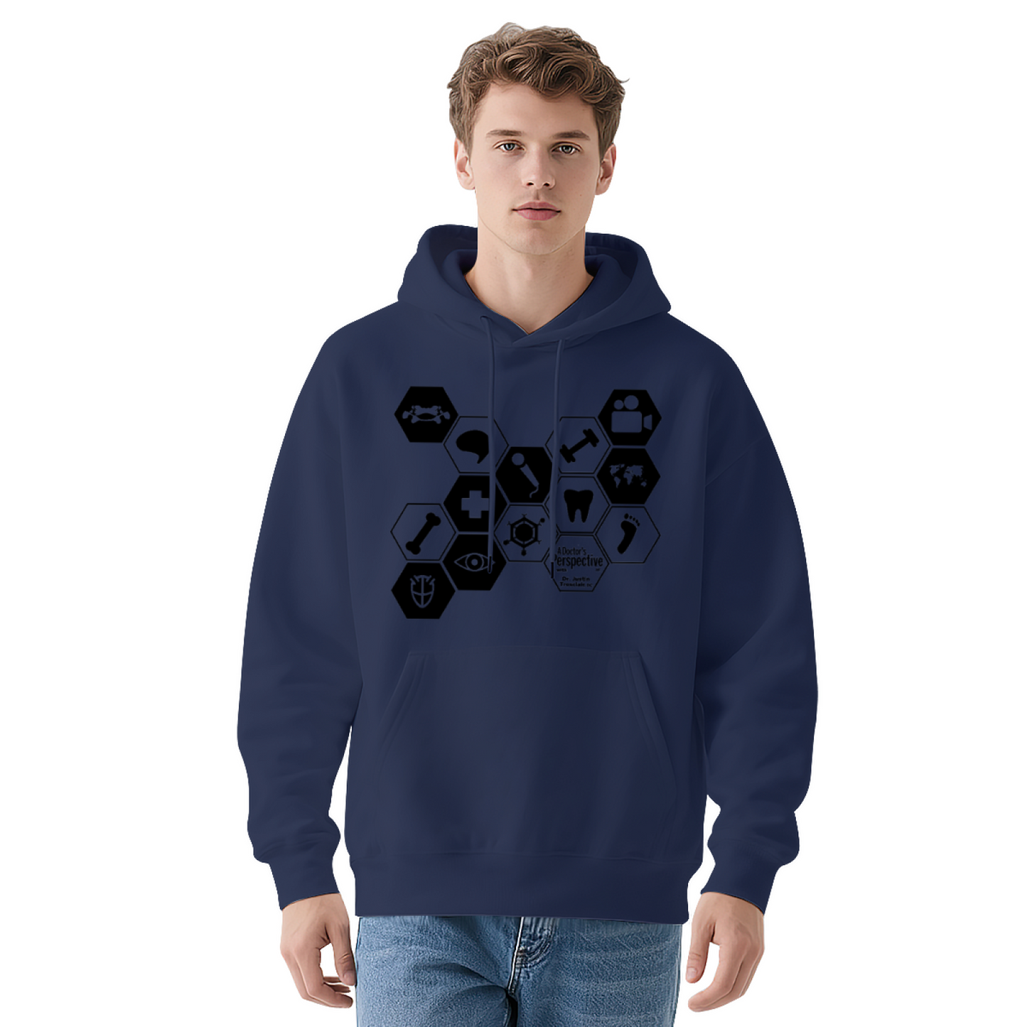 Doctor Specialty Hexagon Icon White Hoodie, Medical Worker Comfort Pullover