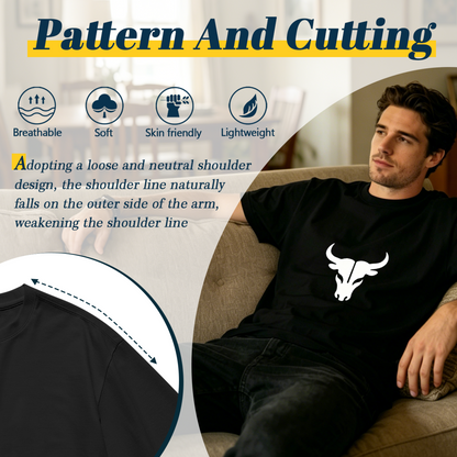 Men's Retro Bull Skull Western Minimal Graphic Crew Neck T-Shirt