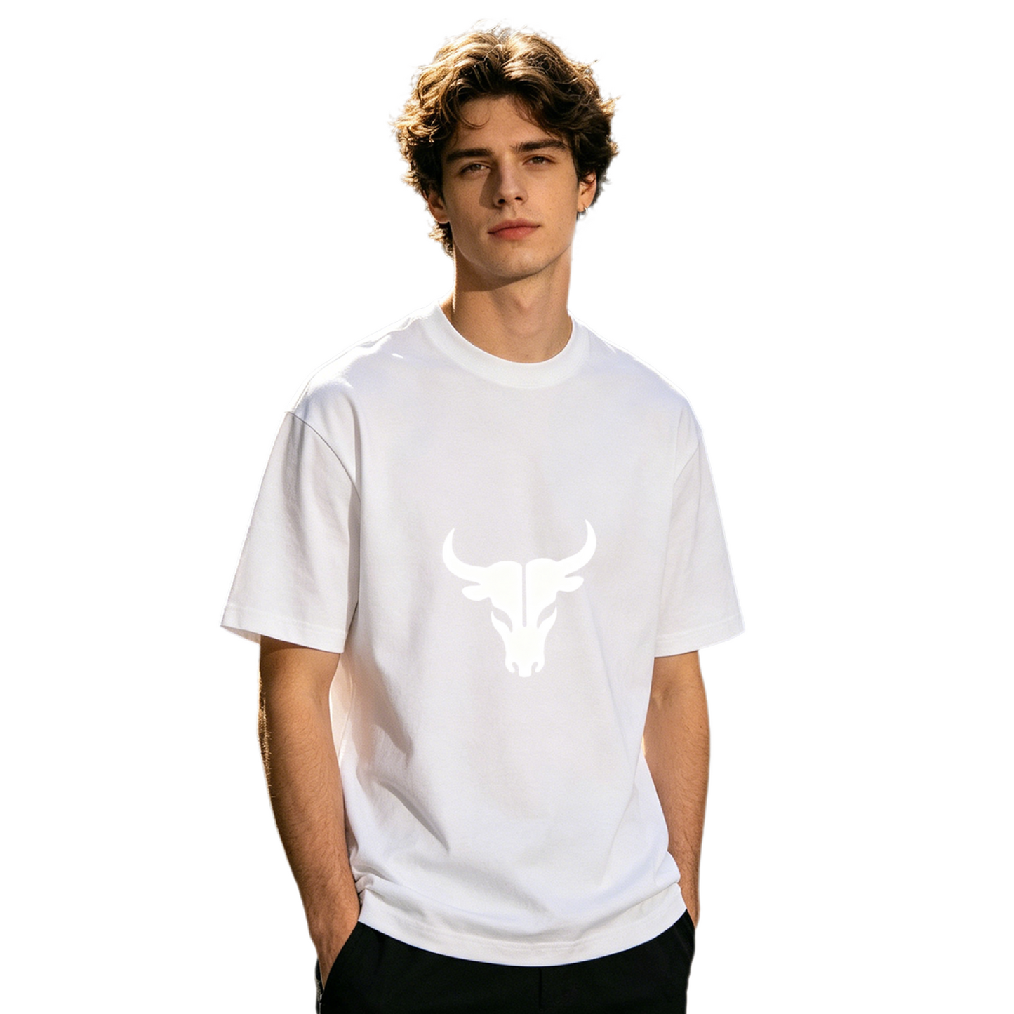 Men's Retro Bull Skull Western Minimal Graphic Crew Neck T-Shirt