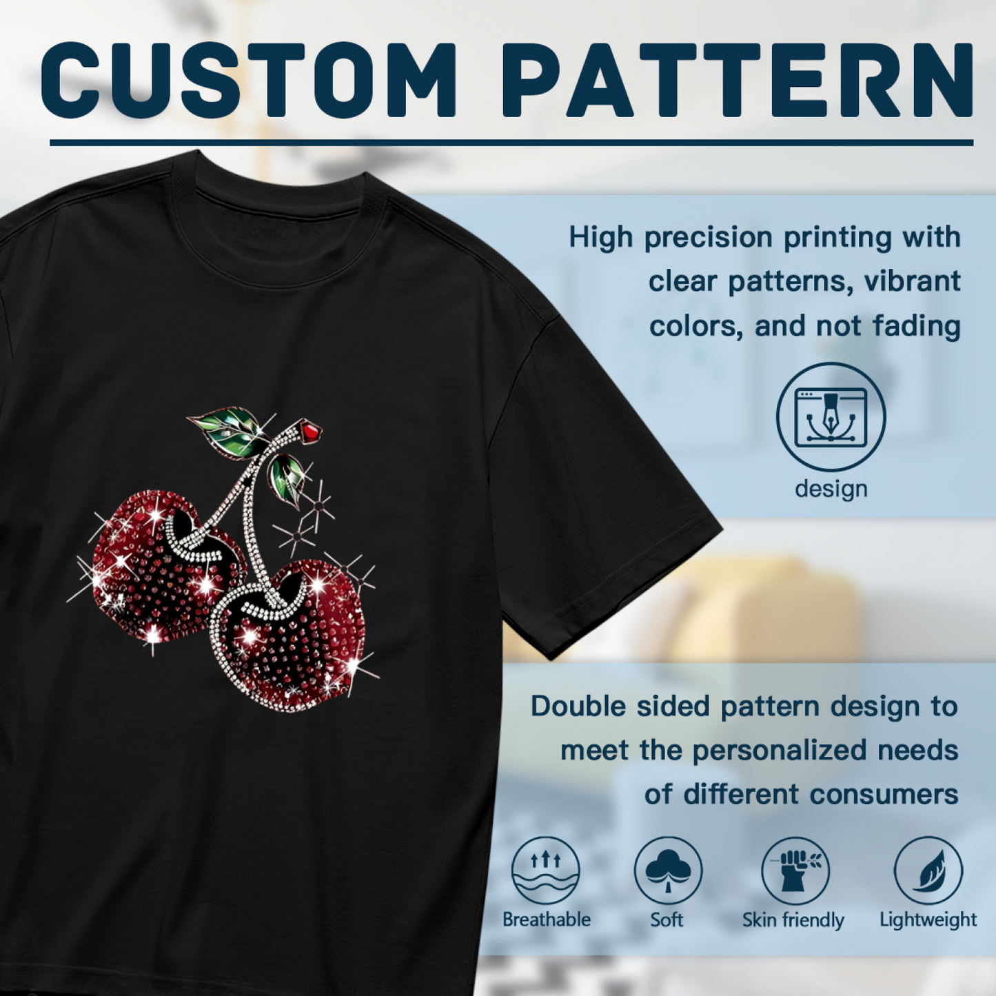 Bling Rhinestone Cherry Black Plus Size Ladies Short Sleeve Tee