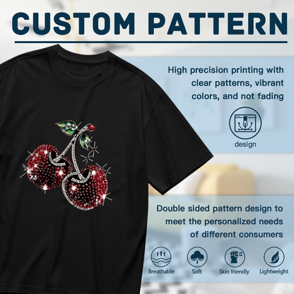 Bling Rhinestone Cherry Black Plus Size Ladies Short Sleeve Tee