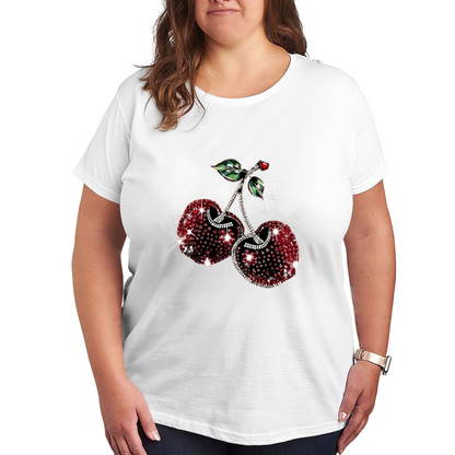 Bling Rhinestone Cherry Black Plus Size Ladies Short Sleeve Tee