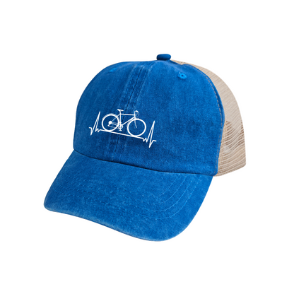 Cyclist Heartbeat Vintage Washed Mesh Trucker Cap ¨C Bike Lover Breathable Summer Hat