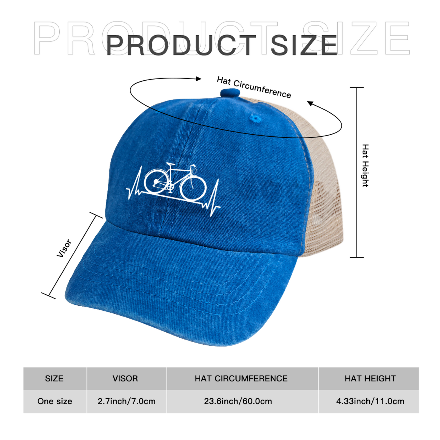 Cyclist Heartbeat Vintage Washed Mesh Trucker Cap ¨C Bike Lover Breathable Summer Hat