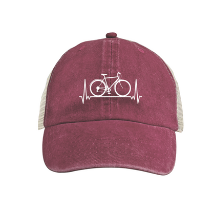 Cyclist Heartbeat Vintage Washed Mesh Trucker Cap ¨C Bike Lover Breathable Summer Hat