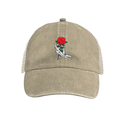 Retro Cow Skull Western Style Distressed Mesh Trucker Hat, Desert Cowboy Cap