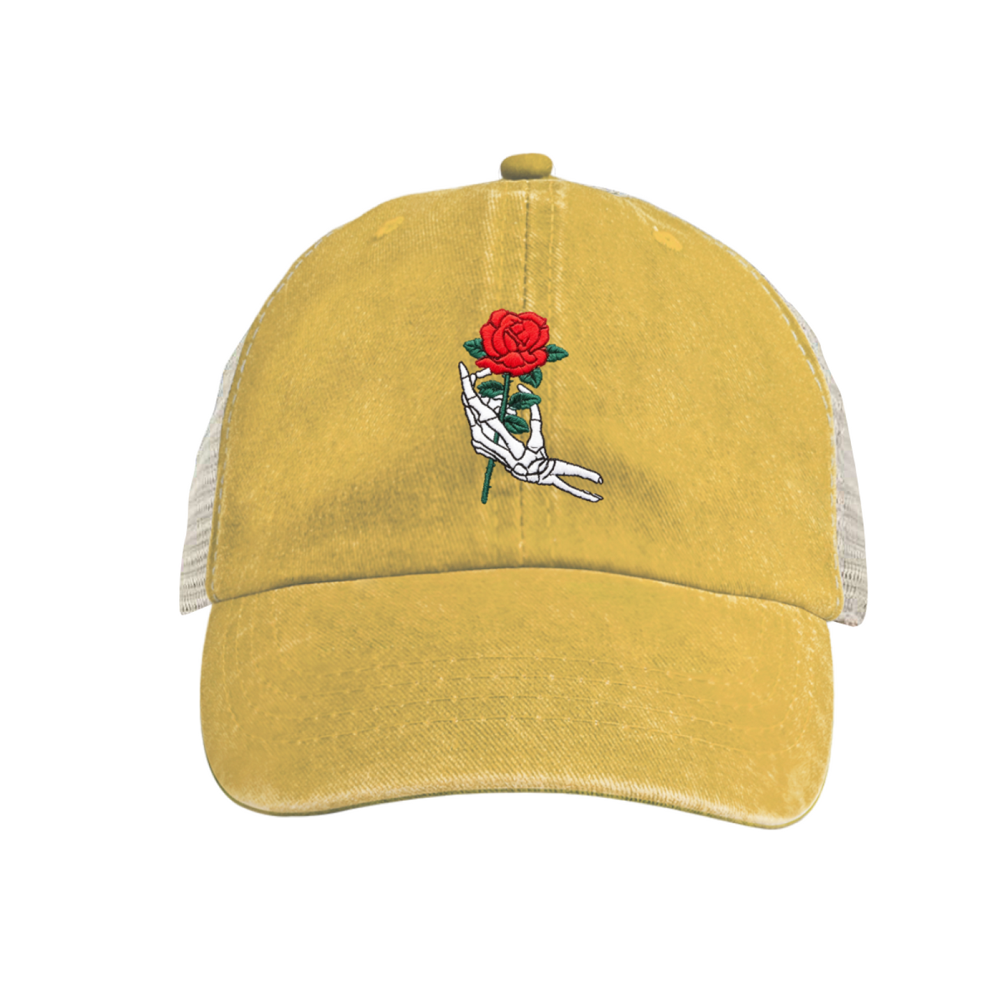 Retro Cow Skull Western Style Distressed Mesh Trucker Hat, Desert Cowboy Cap