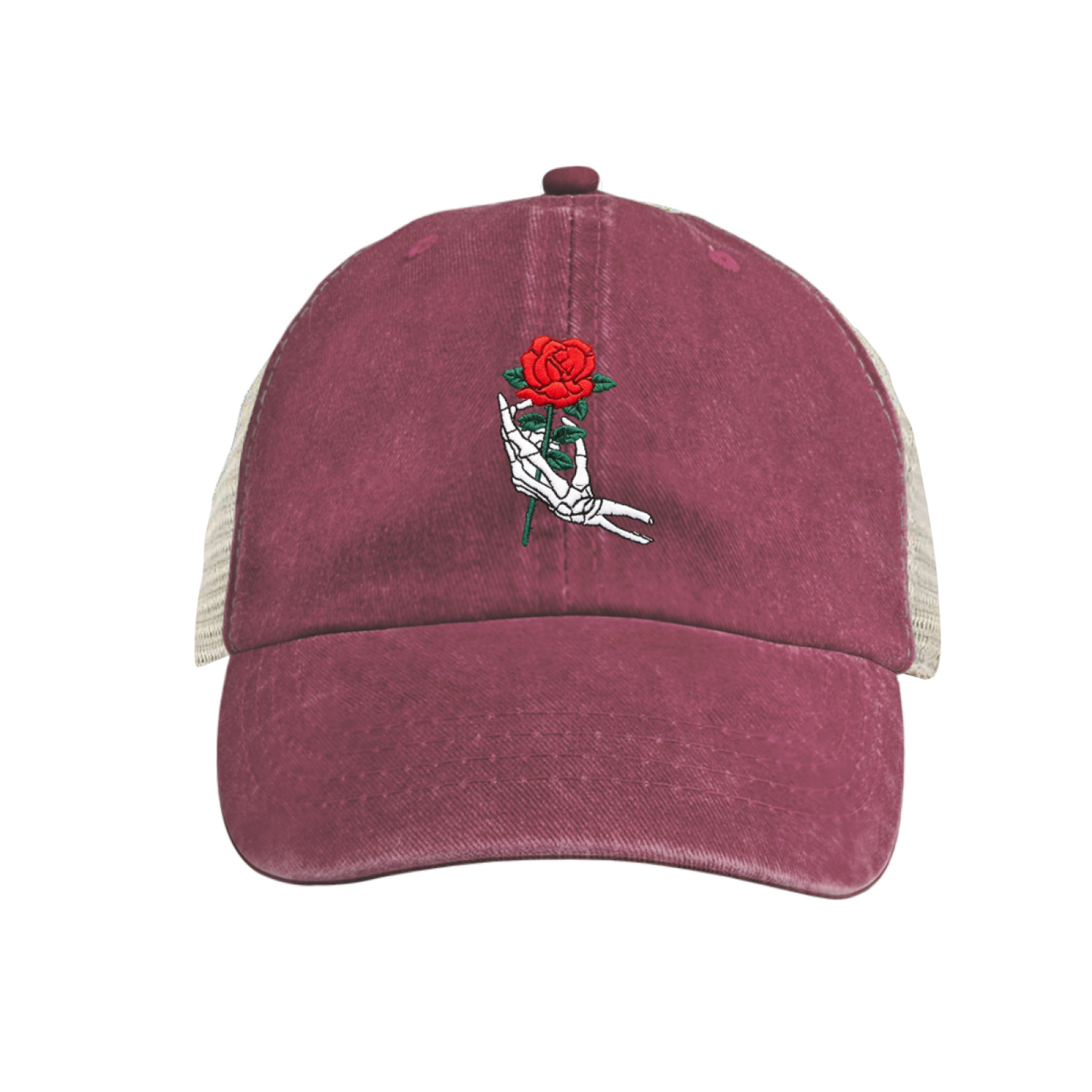 Retro Cow Skull Western Style Distressed Mesh Trucker Hat, Desert Cowboy Cap