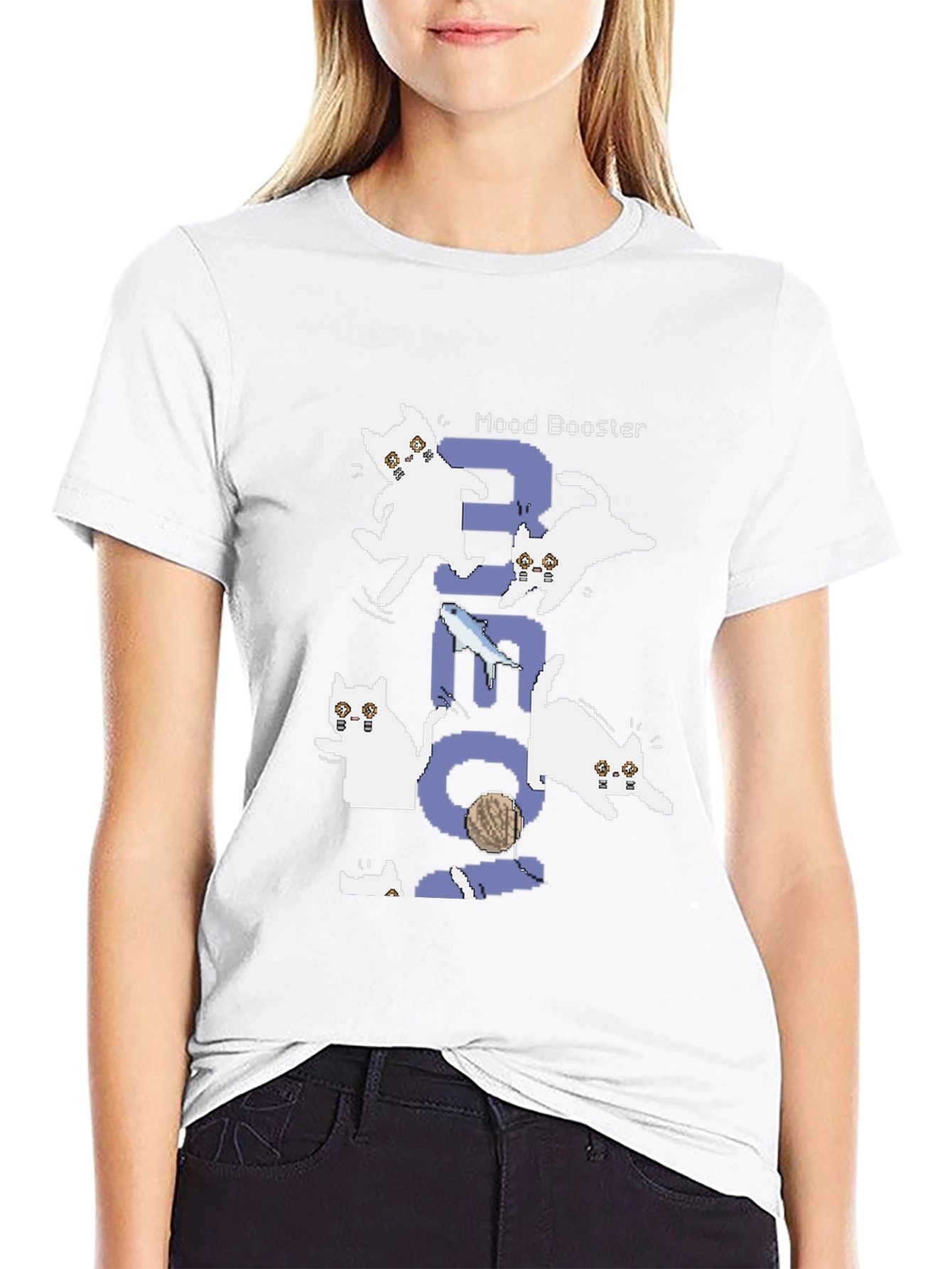 Pixel Cat Mood Booster Black T-Shirt