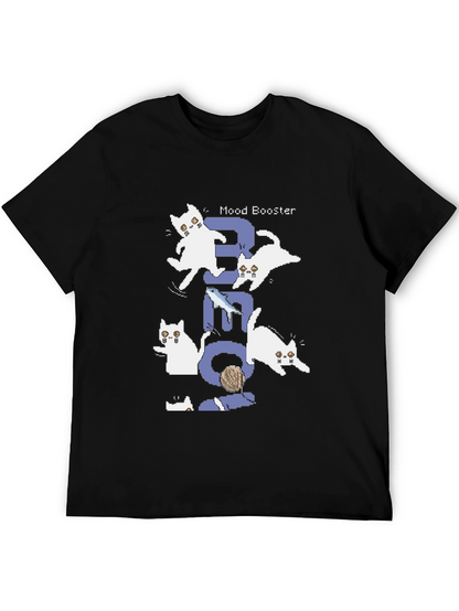Pixel Cat Mood Booster Black T-Shirt