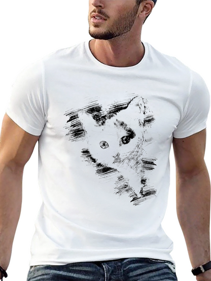 Mens Black Cat Sketch Graphic Tee