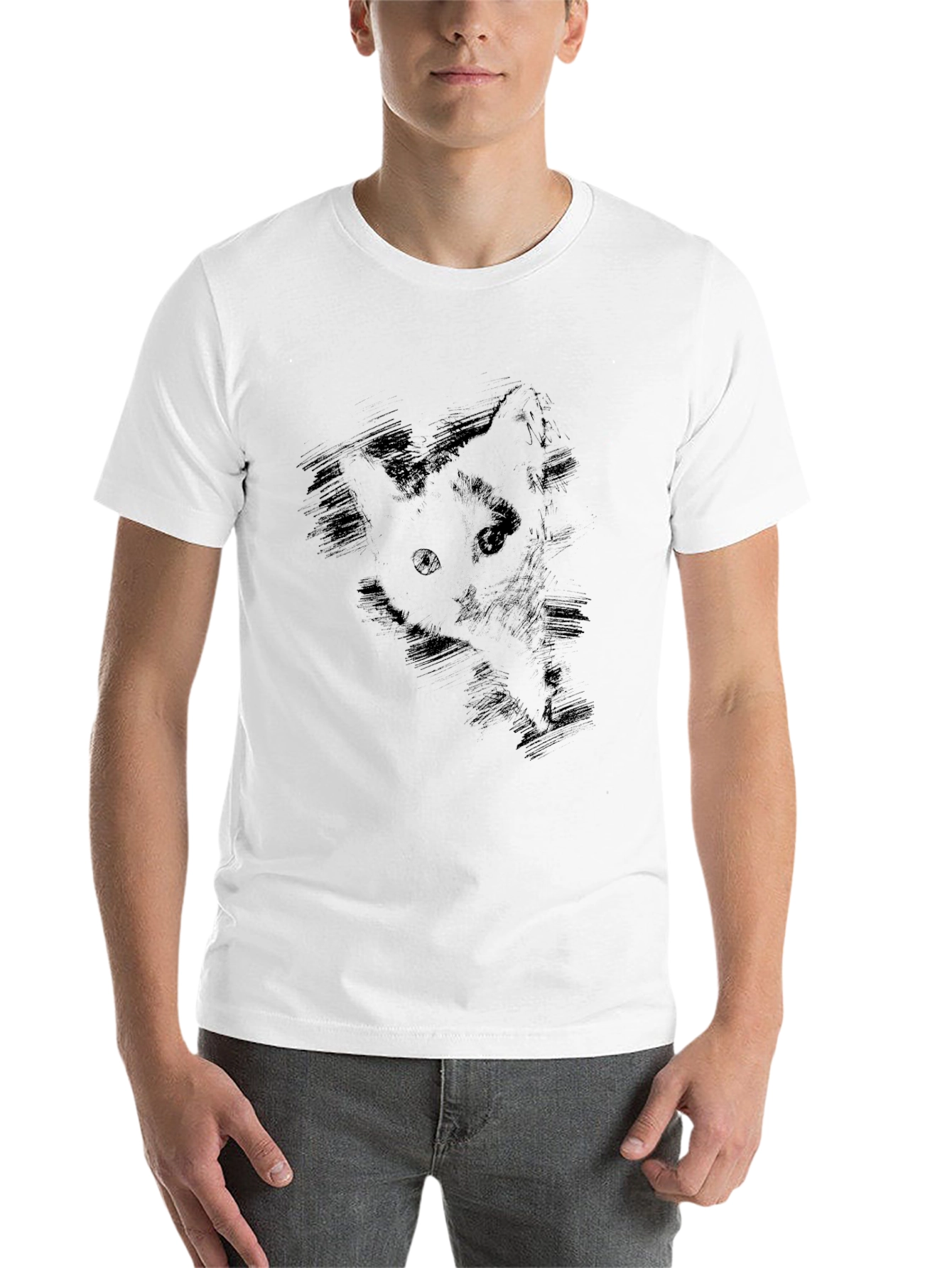 Mens Black Cat Sketch Graphic Tee