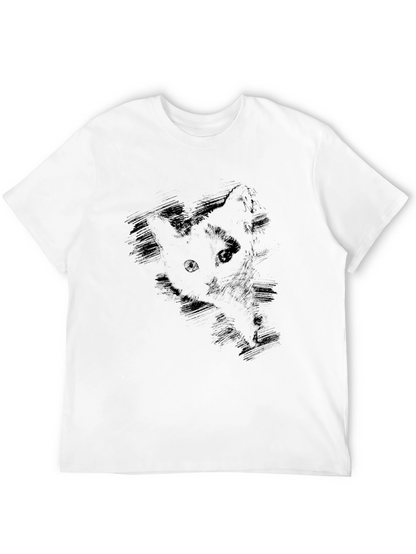 Mens Black Cat Sketch Graphic Tee
