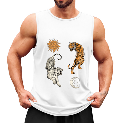 Yin Yang Twin Tigers Sun Moon Vintage Mens Tank Vest