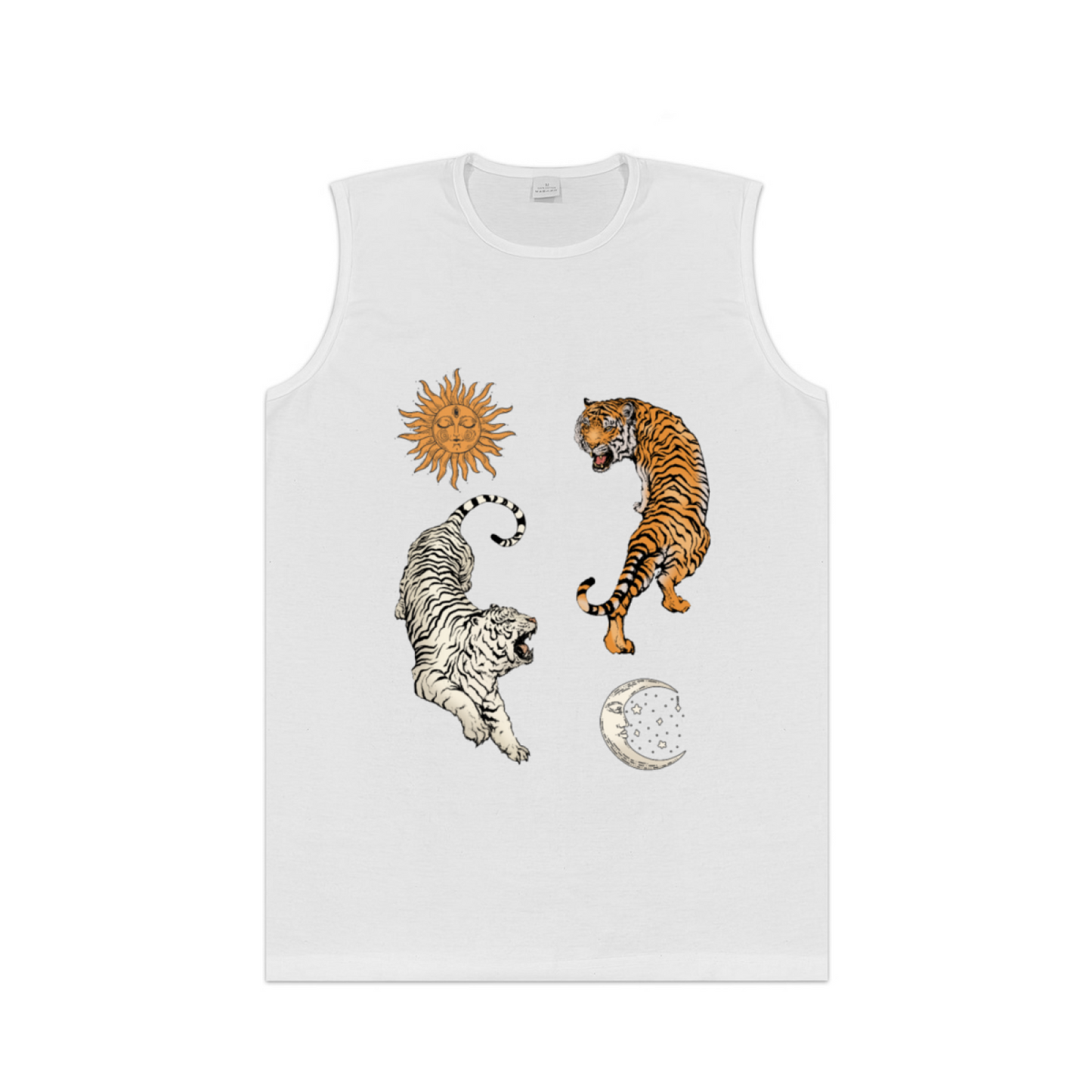 Yin Yang Twin Tigers Sun Moon Vintage Mens Tank Vest