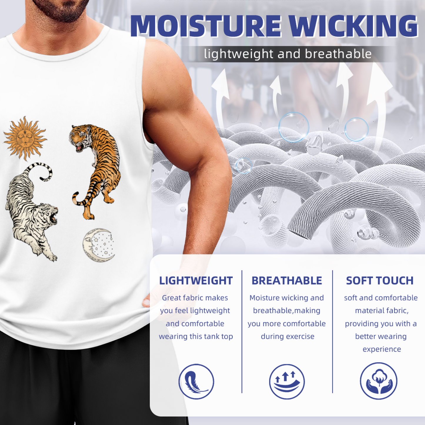 Yin Yang Twin Tigers Sun Moon Vintage Mens Tank Vest