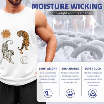 Yin Yang Twin Tigers Sun Moon Vintage Mens Tank Vest
