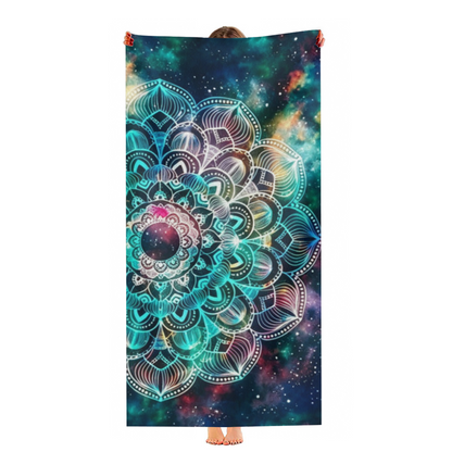 Cosmic Galaxy Mandala Boho Beach Towel, Soft Touch, Breathable and Powerful Water Absorbing Performance