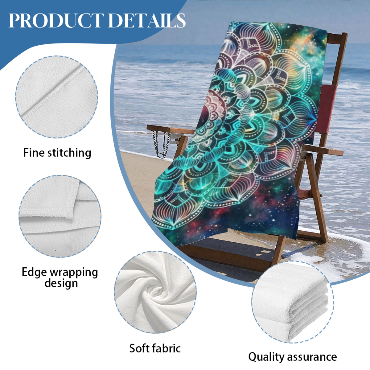 Cosmic Galaxy Mandala Boho Beach Towel, Soft Touch, Breathable and Powerful Water Absorbing Performance