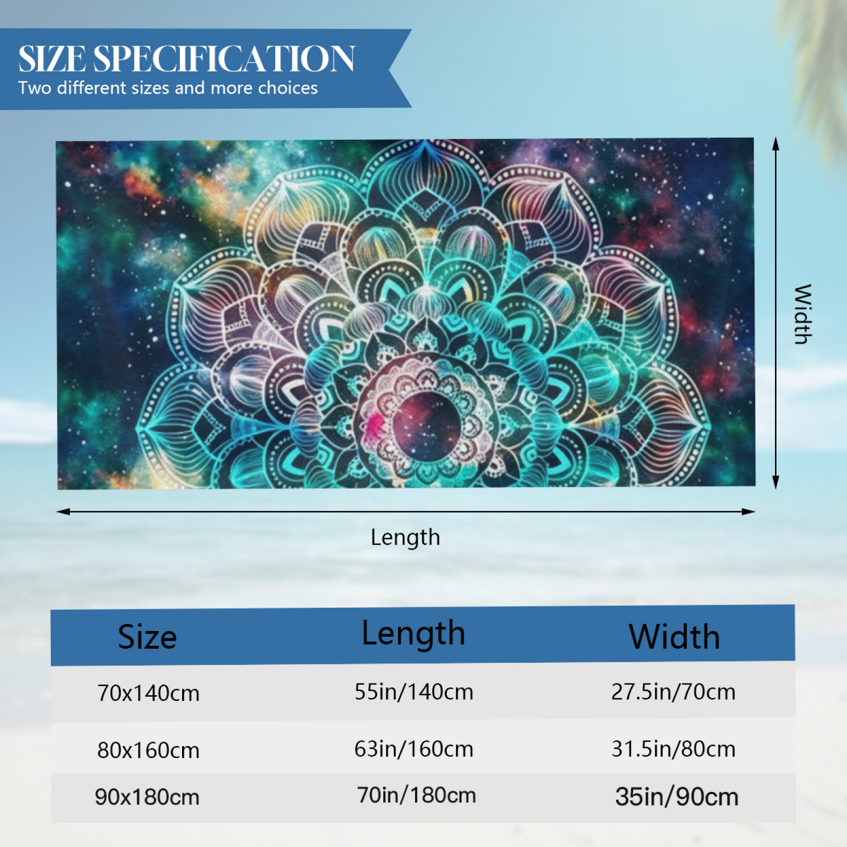 Cosmic Galaxy Mandala Boho Beach Towel, Soft Touch, Breathable and Powerful Water Absorbing Performance