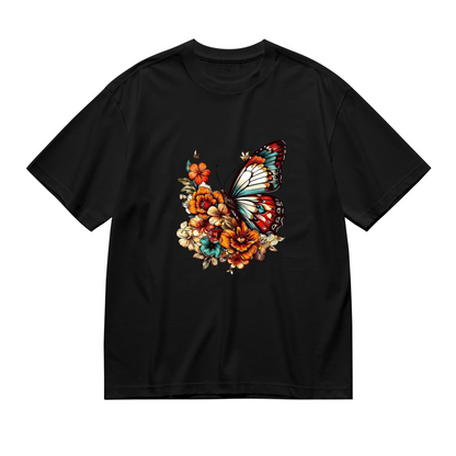 Vintage Colorful Floral Butterfly Black Plus Size T-Shirt
