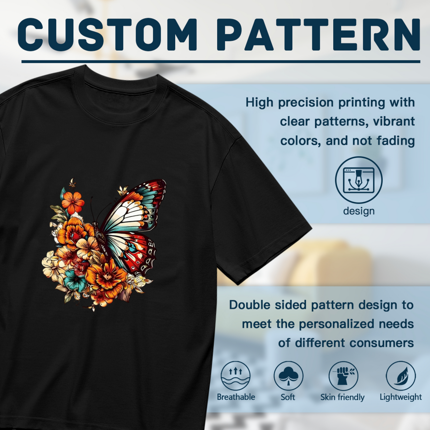Vintage Colorful Floral Butterfly Black Plus Size T-Shirt