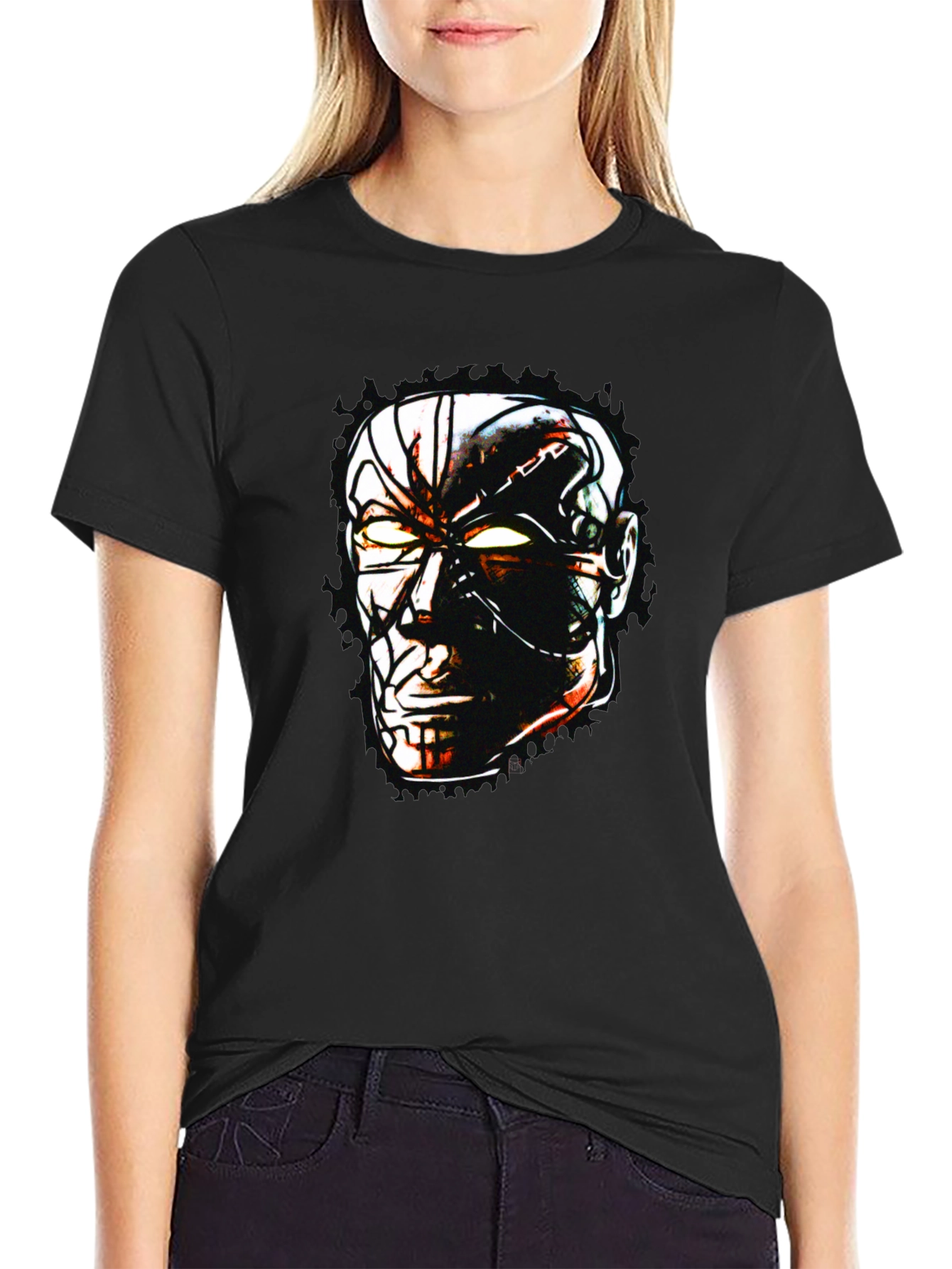 Sci-Fi Cyborg Graphic Print Black T-Shirt