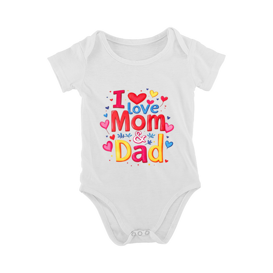 Colorful I Love Mom & Dad Heart Family Newborn Bodysuit