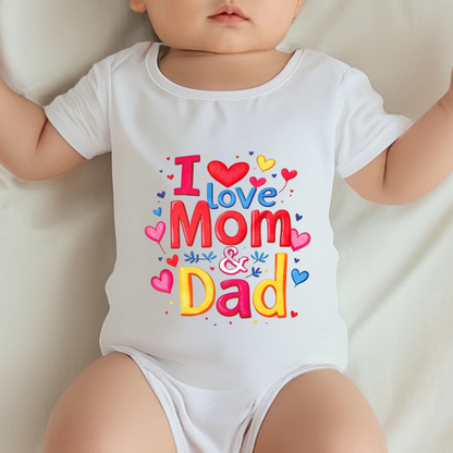 Colorful I Love Mom & Dad Heart Family Newborn Bodysuit