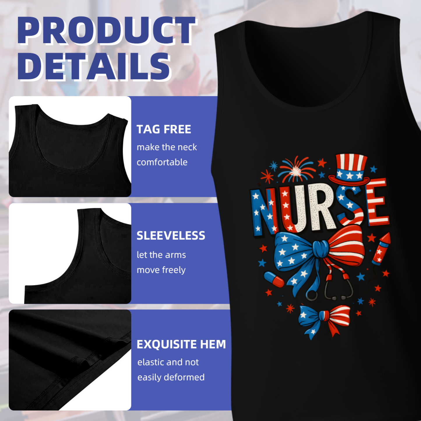 Patriotic USA Flag Nurse 4th Of July Medical Worker Tank Top