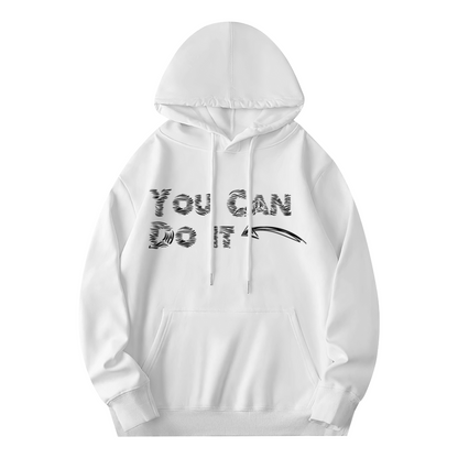 Motivational You Can Do It Zebra Text White Hoodie, Unisex Super Comfort Pullover