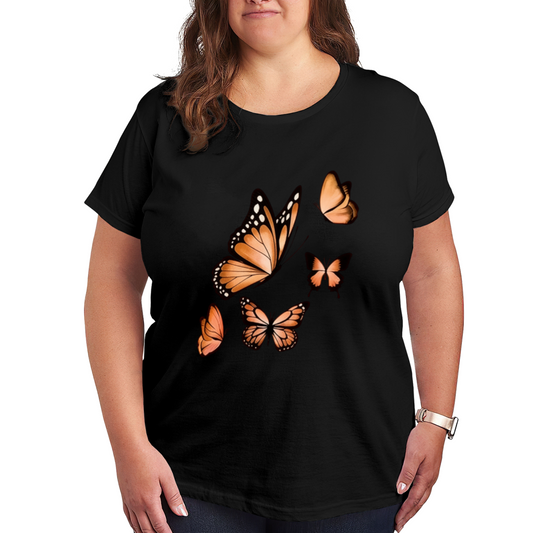 Realistic Orange Monarch Butterfly Fluttering Plus Size Women Printed T-Shirt